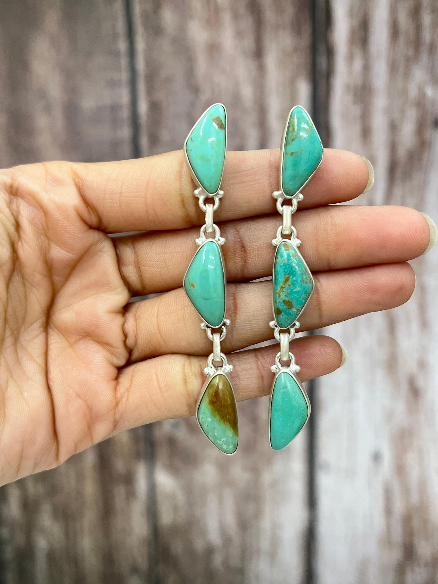 Handmade Sterling Silver Royston Turquoise Dangle Earrings with Signed Nizhoni (7)