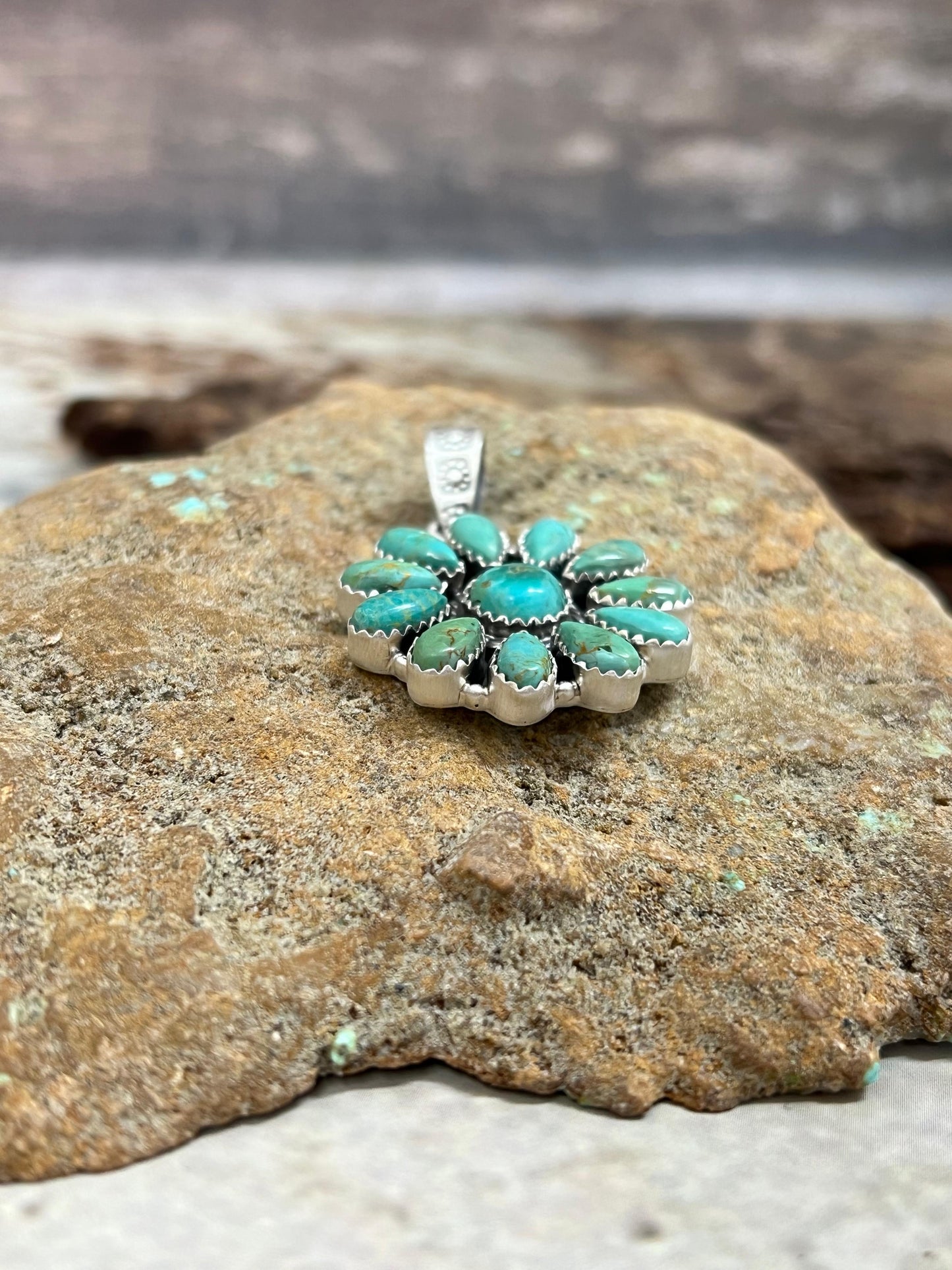 Handmade Sterling Silver Kingman Turquoise Pendant Signed Nizhoni