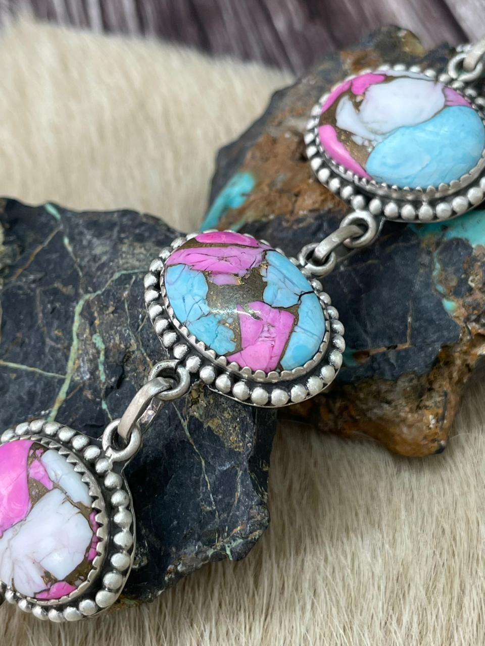 Handmade Sterling Silver Cotton Candy Choker Necklace "Signed Nizhoni"