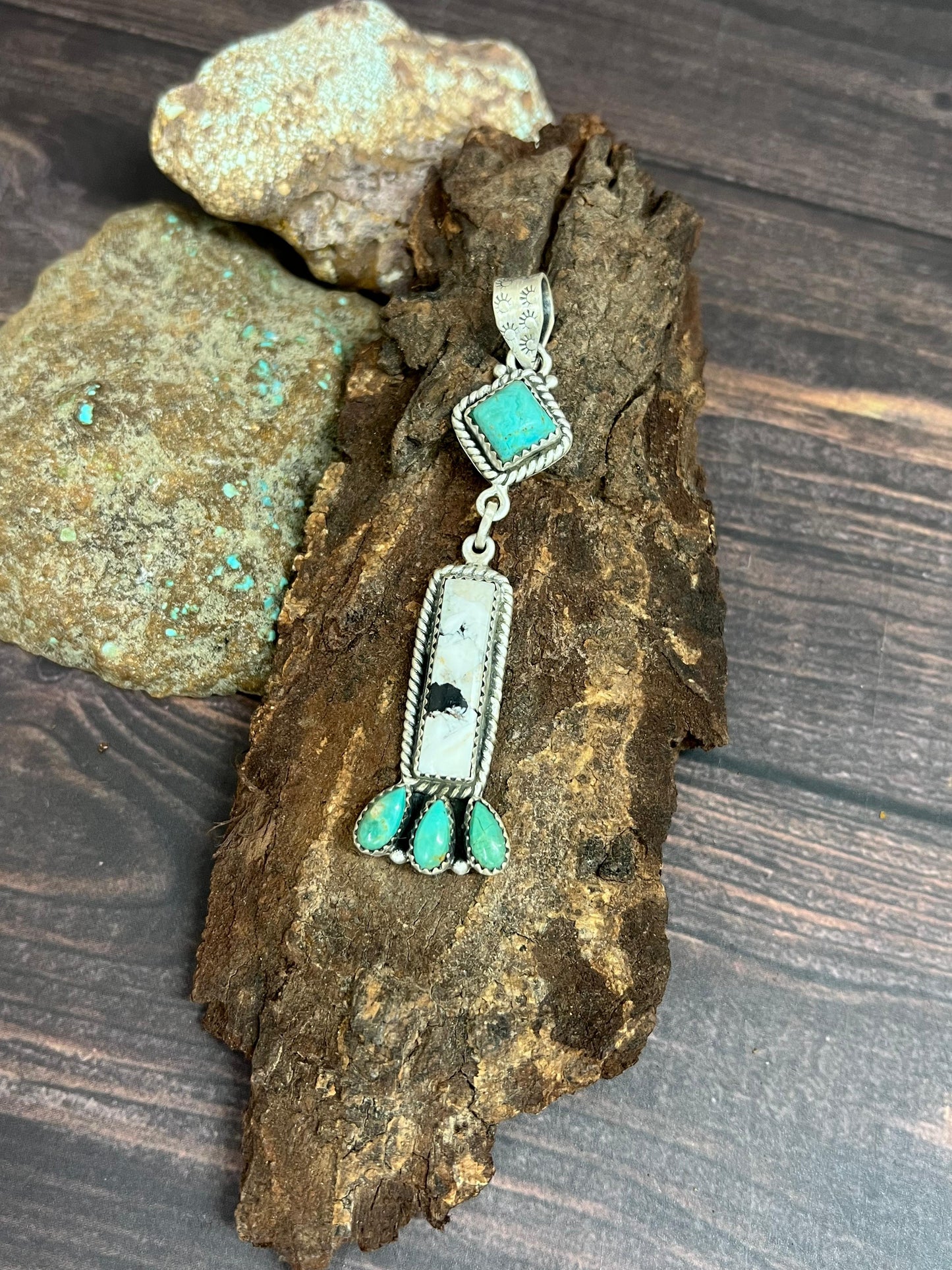 Handmade Sterling Silver Kingman Turquoise Pendant Signed Nizhoni