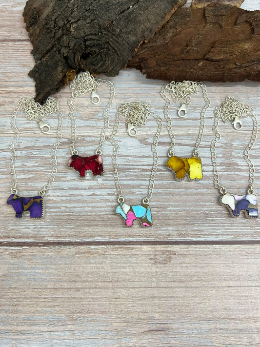 Handmade Sterling Silver Multi Stone Bull Necklace Signed Nizhoni