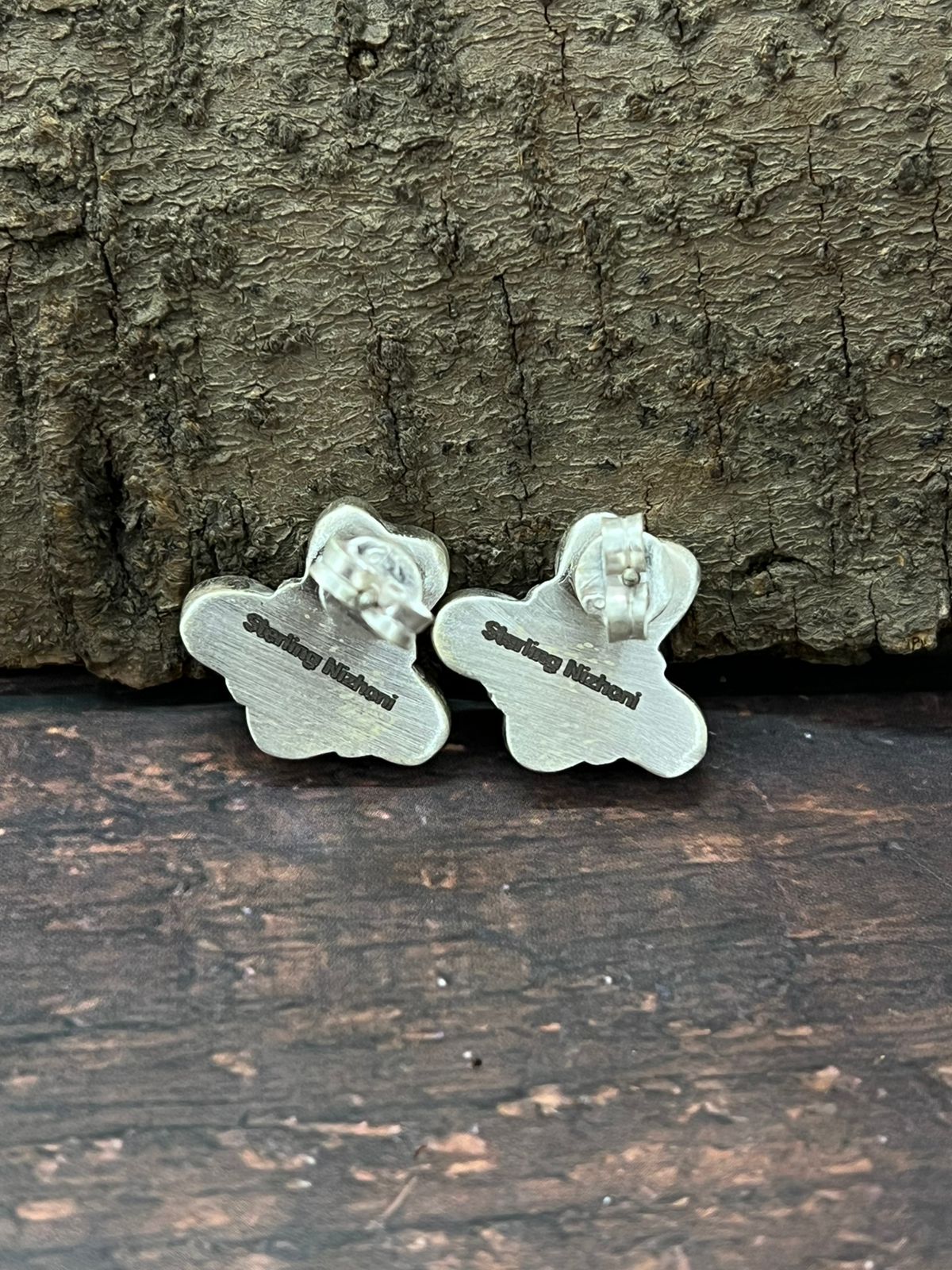 Handmade Sterling Silver White Buffalo Post Studs with Signed Nizhoni (8)