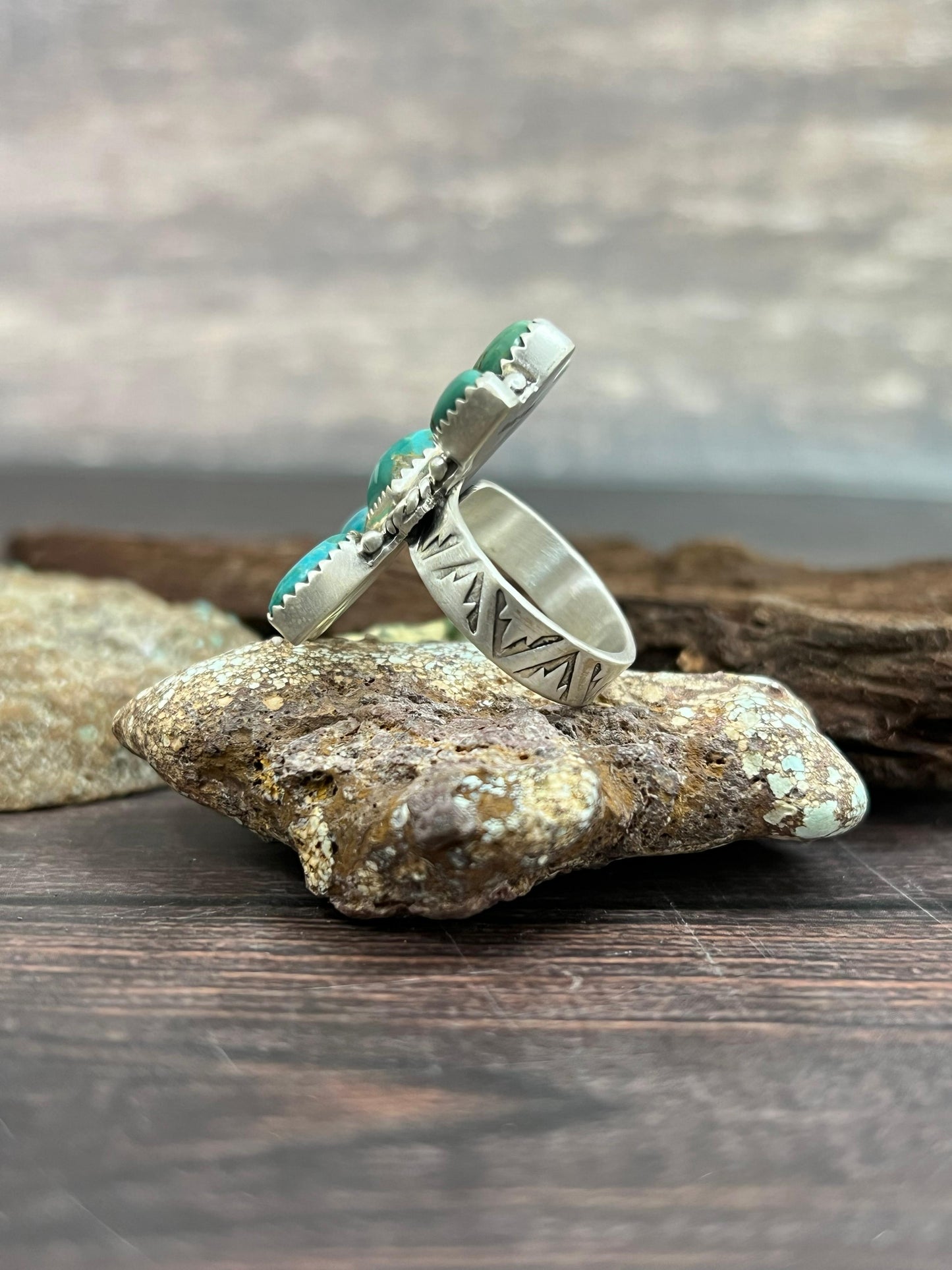 Handmade Sterling Silver Kingman Turquoise Adjustable Ring with Signed Nizhoni