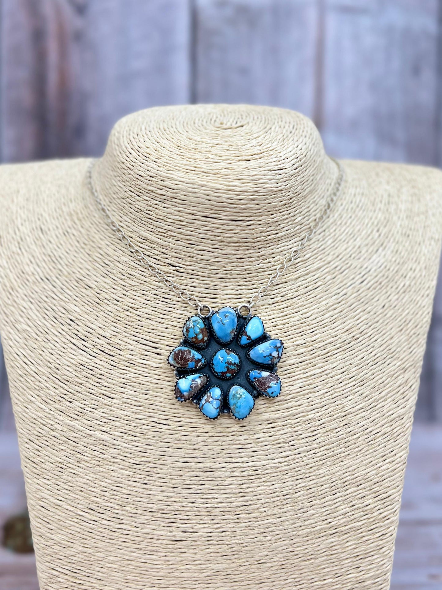 Handmade Sterling Silver Golden Hills Turquoise Necklace with Signed Nizhoni