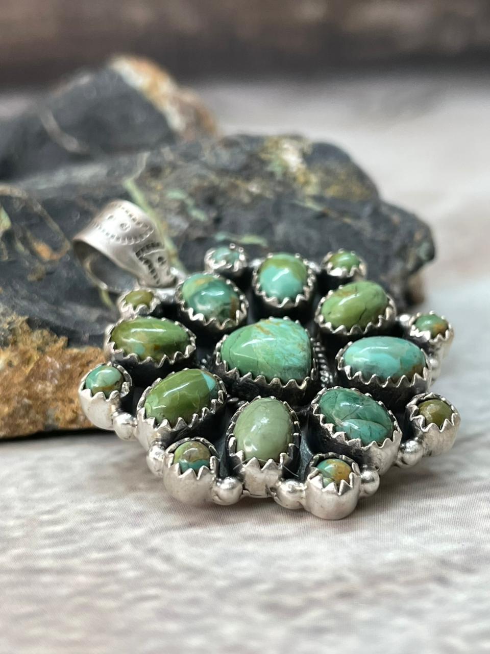 Handmade Sterling Silver Kingman Turquoise Pendant "Signed Nizhoni"