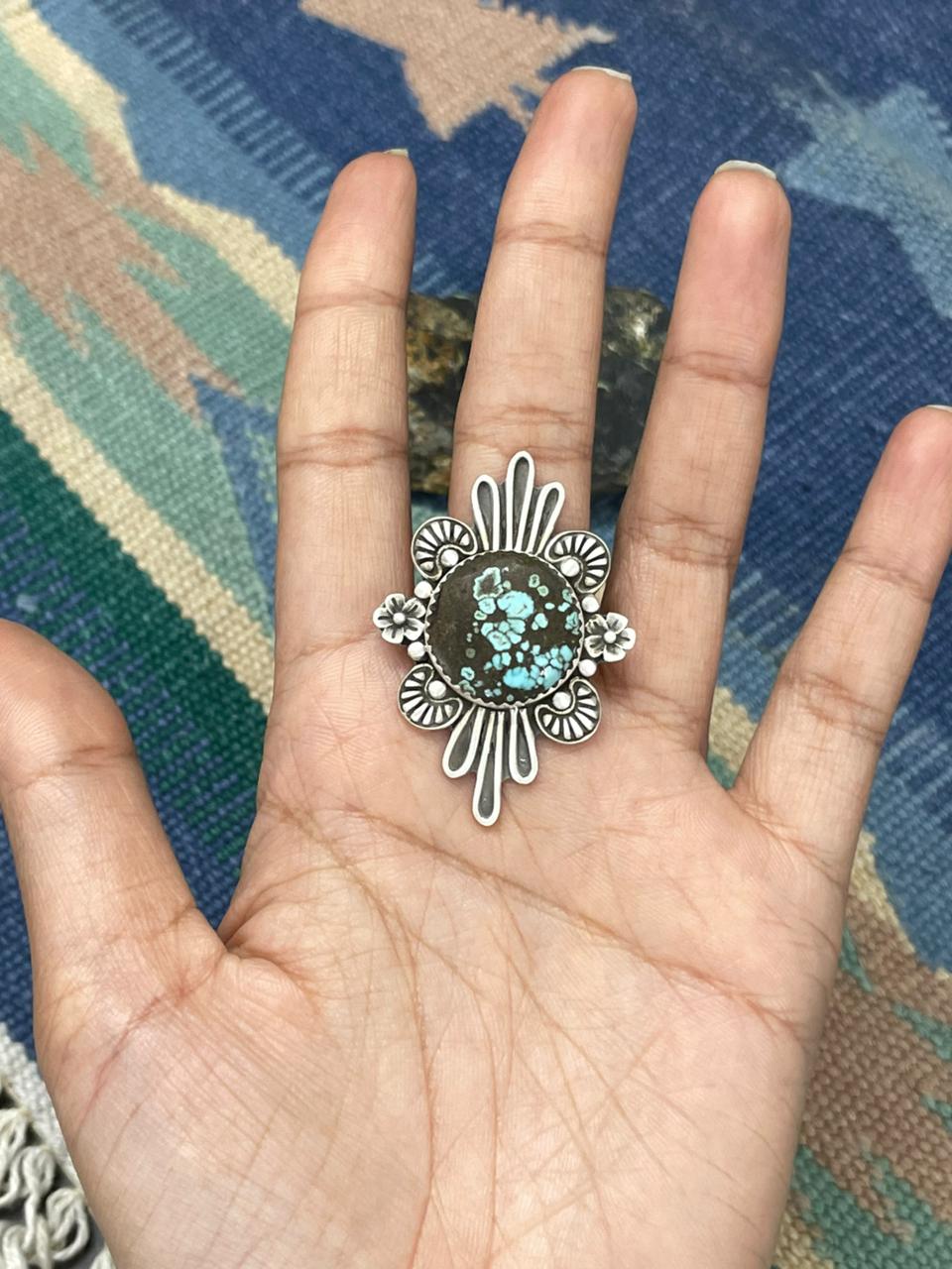 Handmade Sterling Silver Number 8 Turquoise Adjustable Ring " Signed Nizhoni"