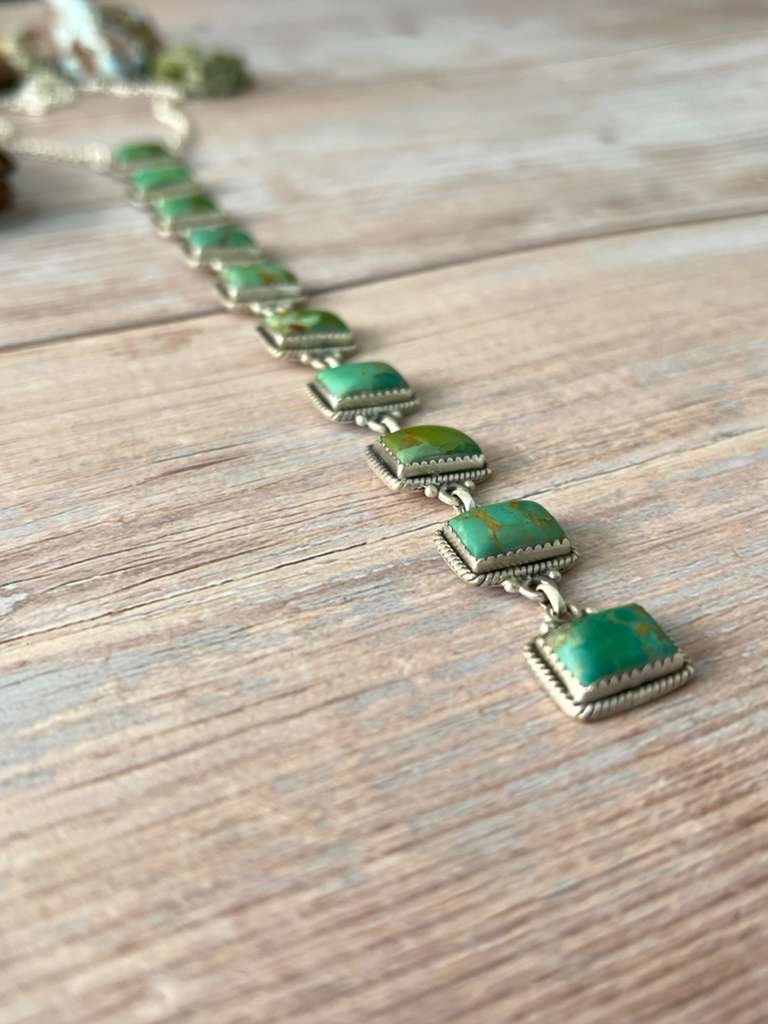 Handmade Sterling Silver Old Stock Royston Turquoise Necklace with Signed Nizhoni (6)
