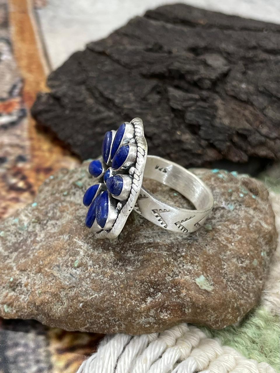Handmade Sterling Silver Lapis Adjustable Ring "Signed Nizhoni"