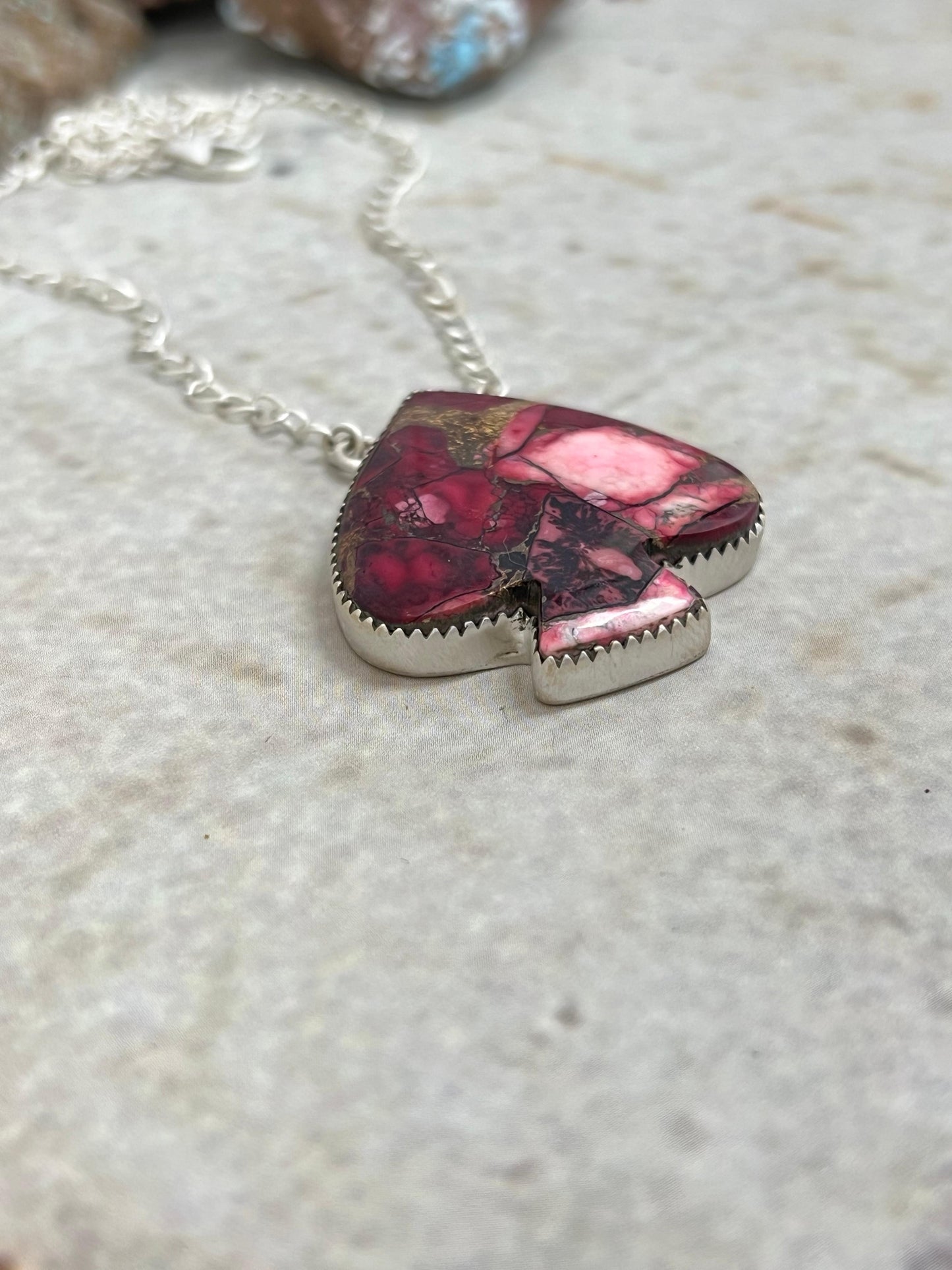 Handmade Sterling Silver Dahlia Rose Spade Necklace with Signed Nizhoni