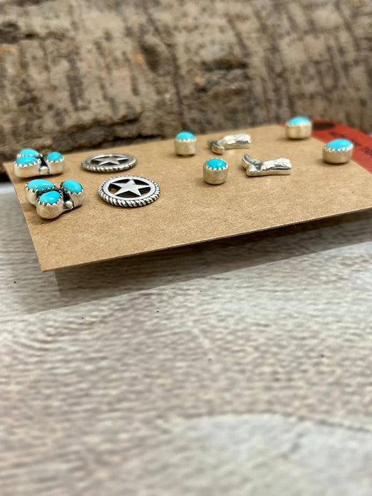 Handmade Sterling Silver with Rodeo Kingman Post Studs with Signed Nizhoni