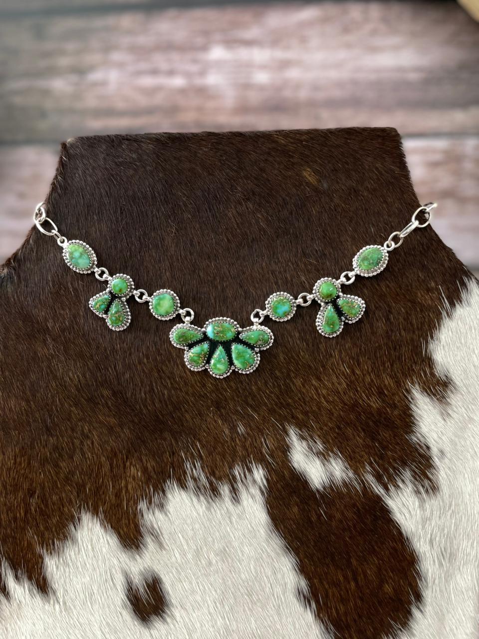 Handmade Sterling Silver Sonoran Mountain Turquoise Necklace with Signed Nizhoni