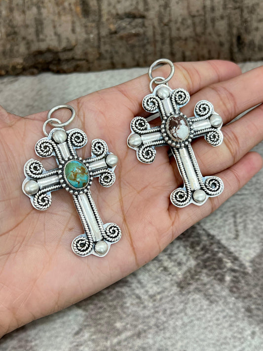 Handmade Sterling Silver Multi Stone Cross Pendant with Signed Nizhoni