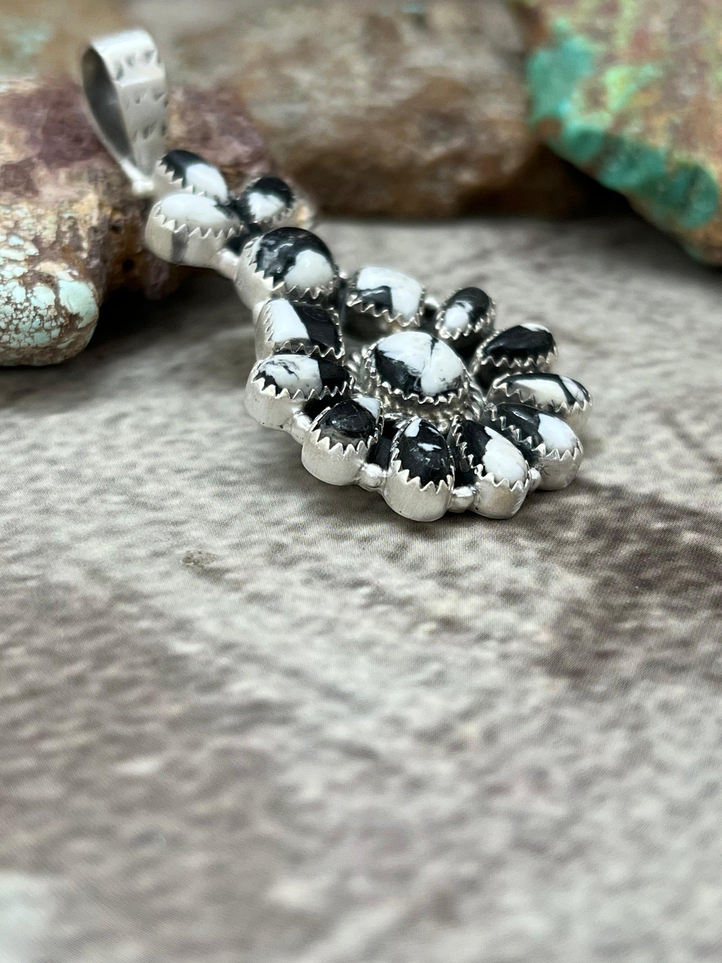 Handmade Sterling Silver White Buffalo Pendant with Signed Nizhoni
