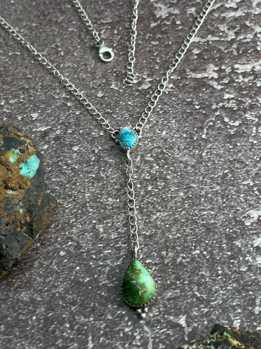 Handmade Sterling Silver Sonoran with White Water Turquoise Necklace "Signed Nizhoni"