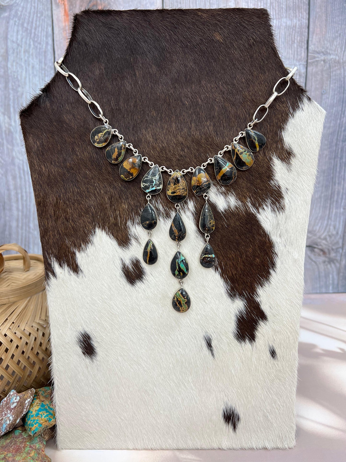 Handmade Sterling Silver Black Jack Necklace with Signed Nizhoni