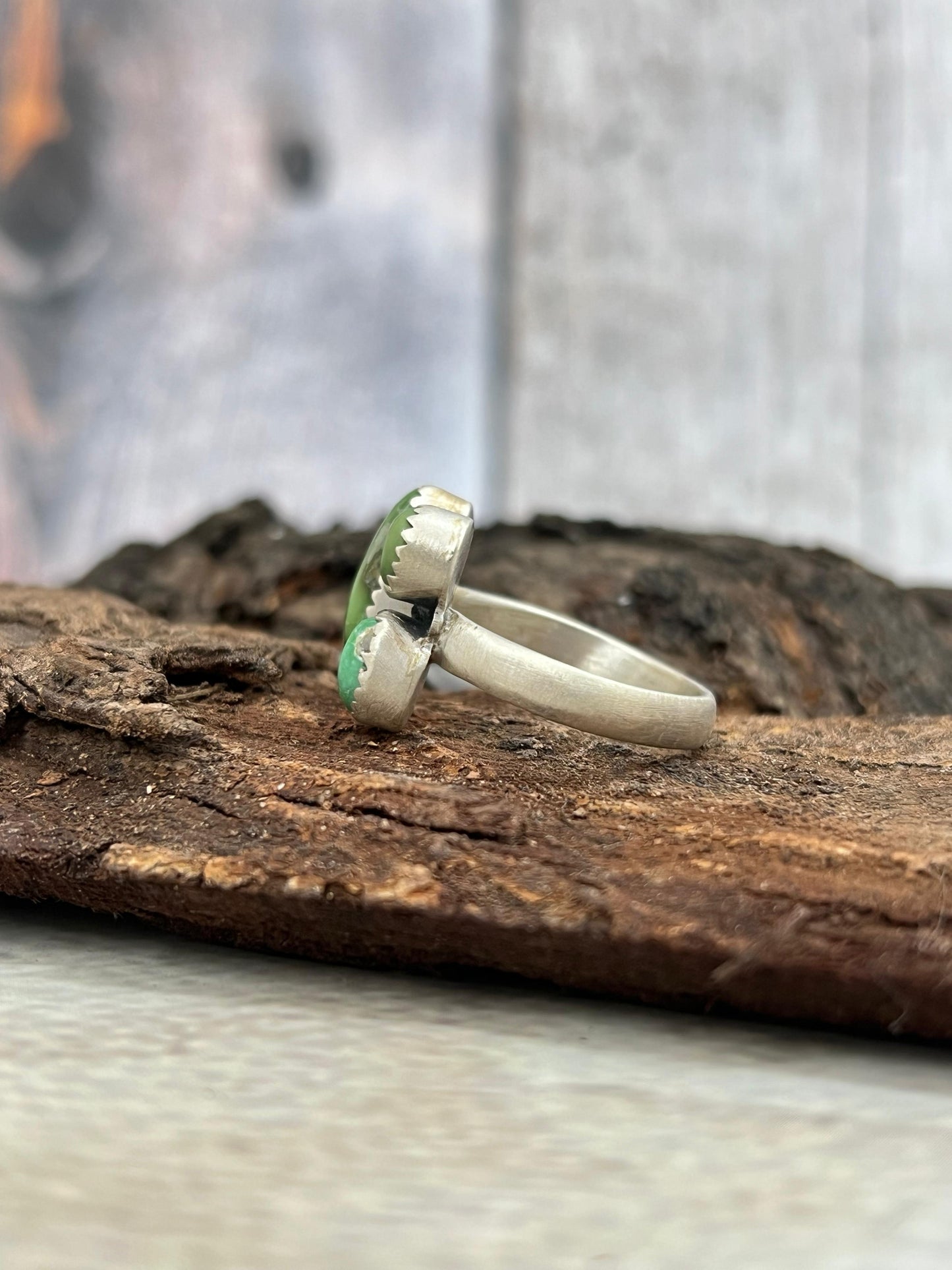 Handmade Sterling Silver Sonoran Mountain Turquoise Adjustable Ring with Signed Nizhoni