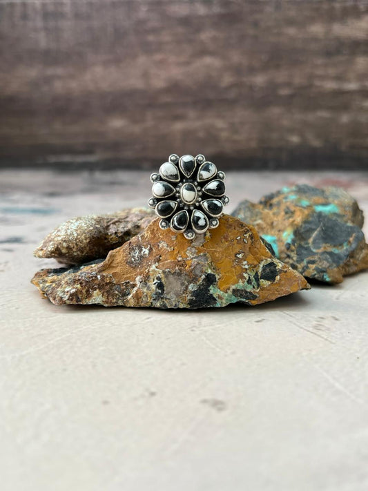 Handmade Sterling Silver White Buffalo Turquoise Adjustable Ring "Signed Nizhoni"
