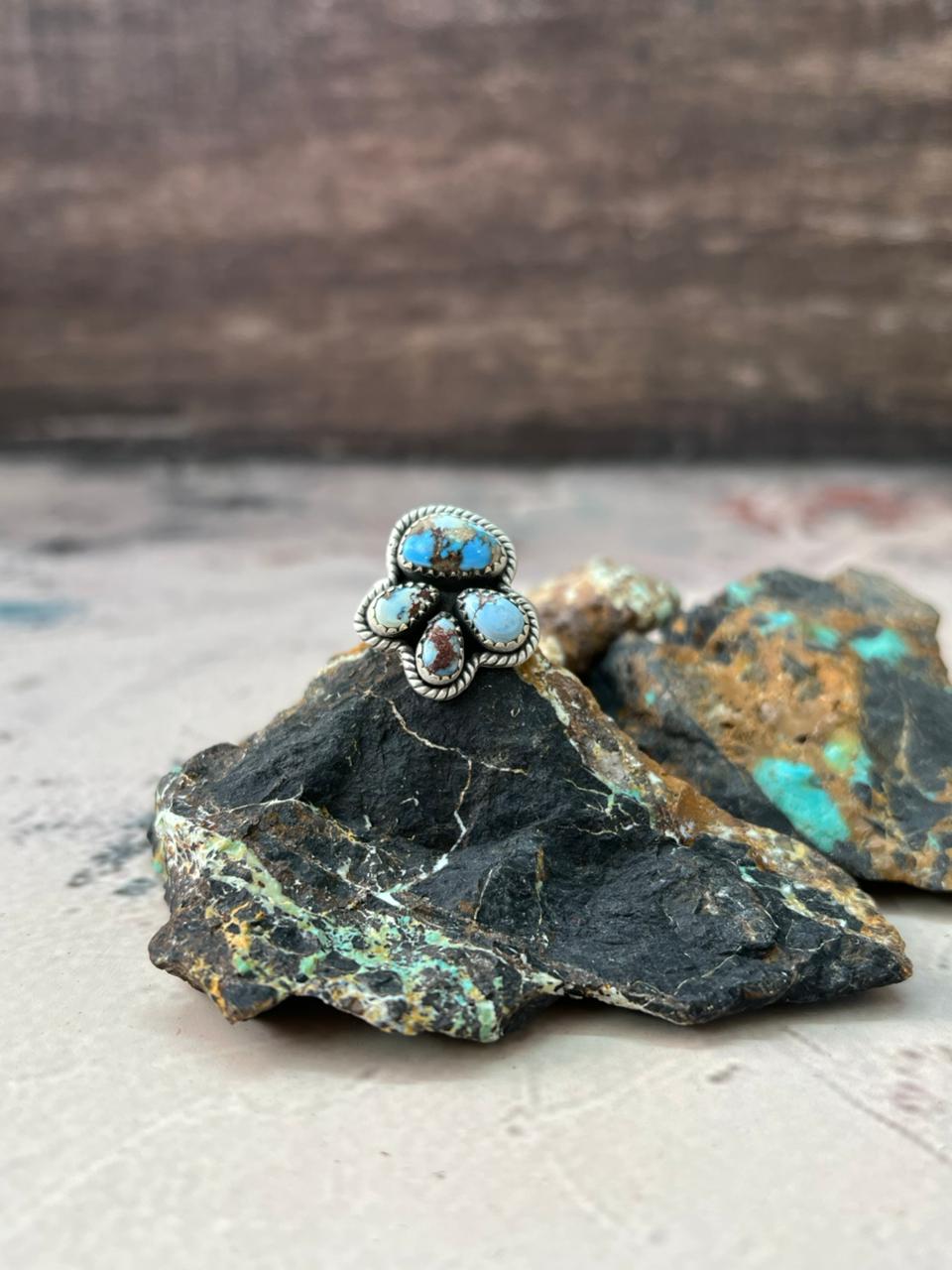 Handmade Sterling Silver Golden Hills Turquoise Adjustable Ring "Signed Nizhoni"