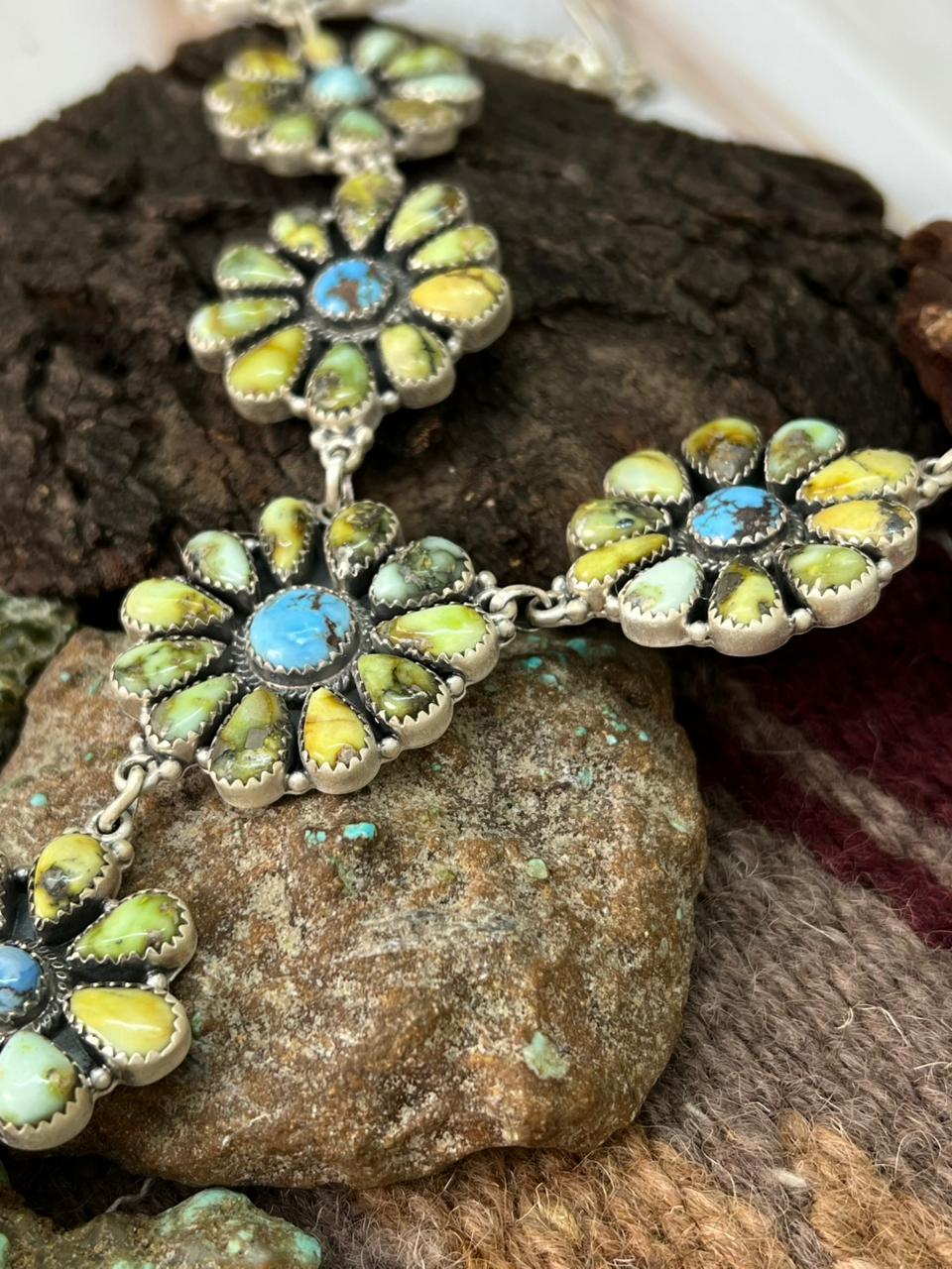 Handmade Sterling Silver Palomino with Golden Hills Turquoise Necklace "Signed Nizhoni"