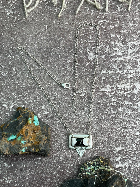 Handmade Sterling Silver White Buffalo Necklace "Signed Nizhoni"
