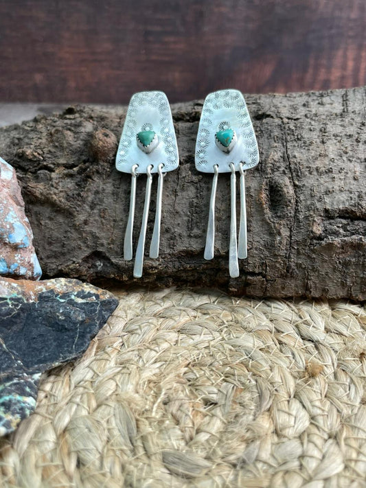 Handmade Sterling Silver Kingman Turquoise Hook Dangle Earrings "Signed Nizhoni"