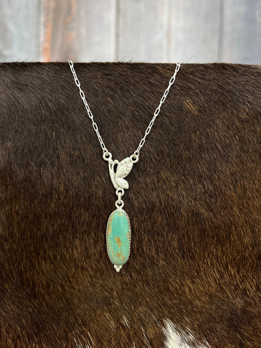 Handmade Sterling Silver Kingman Turquoise Necklace with Signed Nizhoni