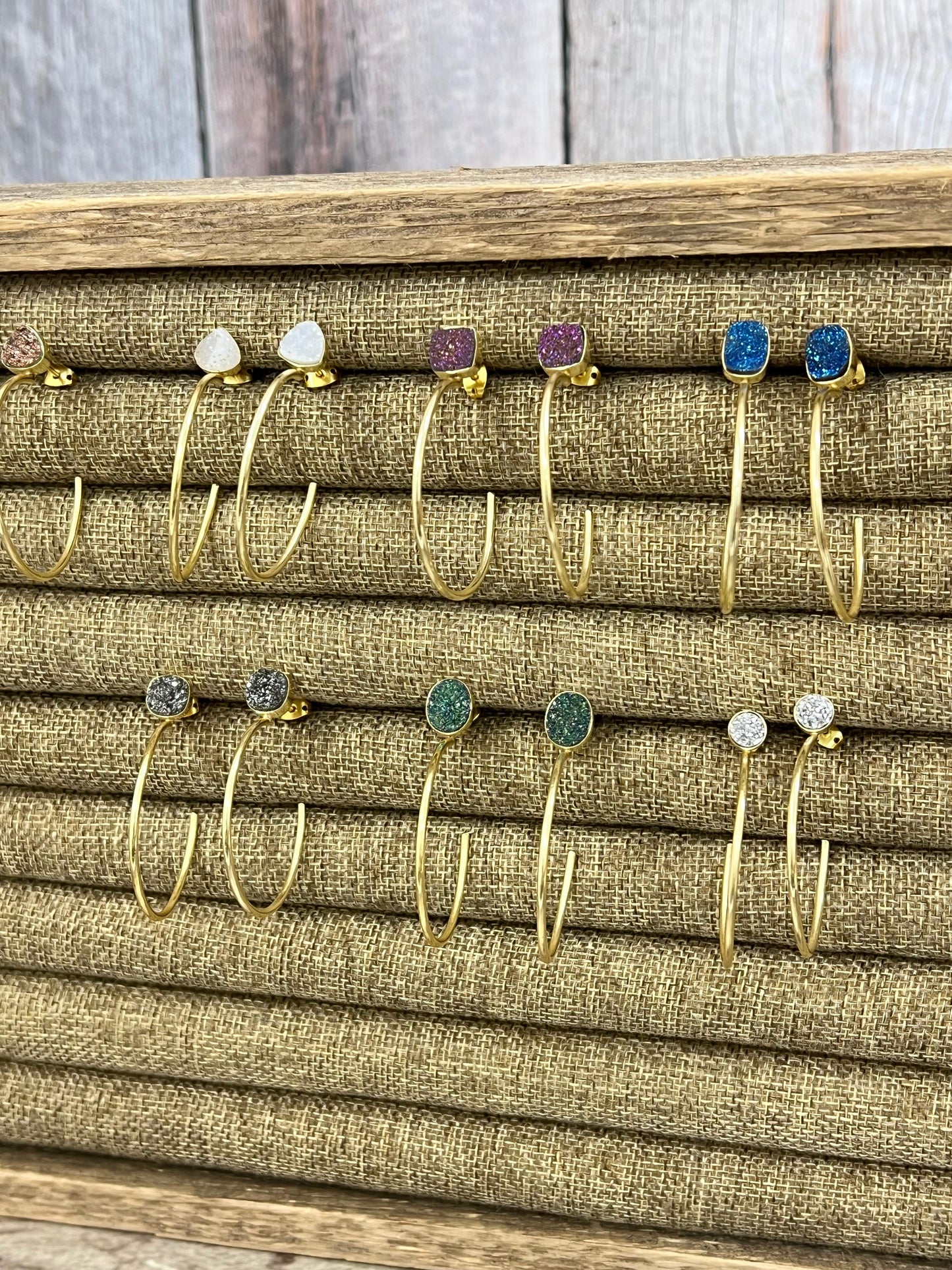“The Boho Collection” Handmade Natural Druzy Open Hoop Earrings