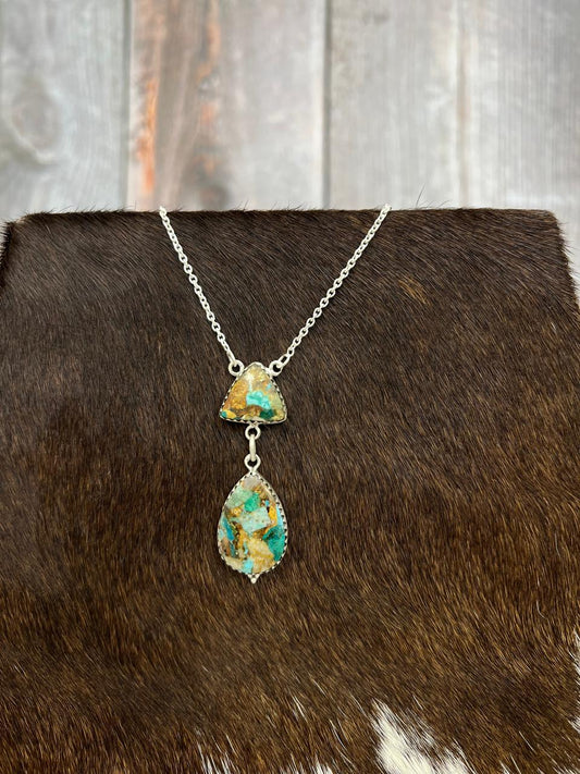 Handmade Sterling Silver Royston Turquoise Necklace with Signed Nizhoni