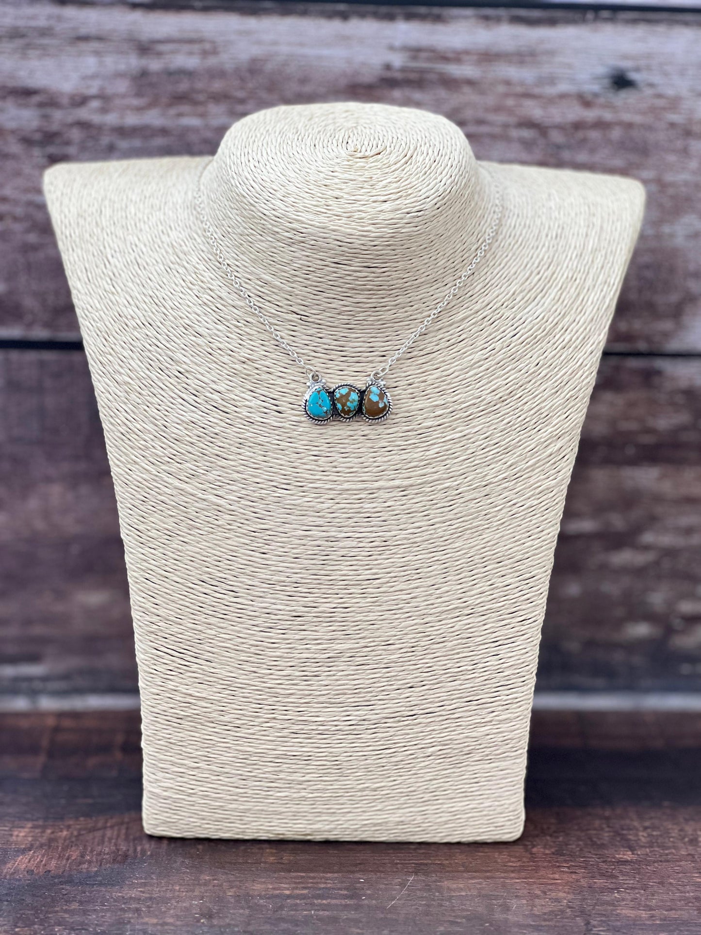 Handmade Sterling Silver Number 8 Turquoise Necklace with Signed Nizhoni