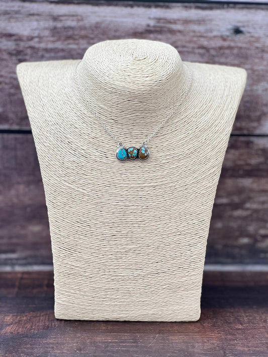 Handmade Sterling Silver Number 8 Turquoise Necklace with Signed Nizhoni