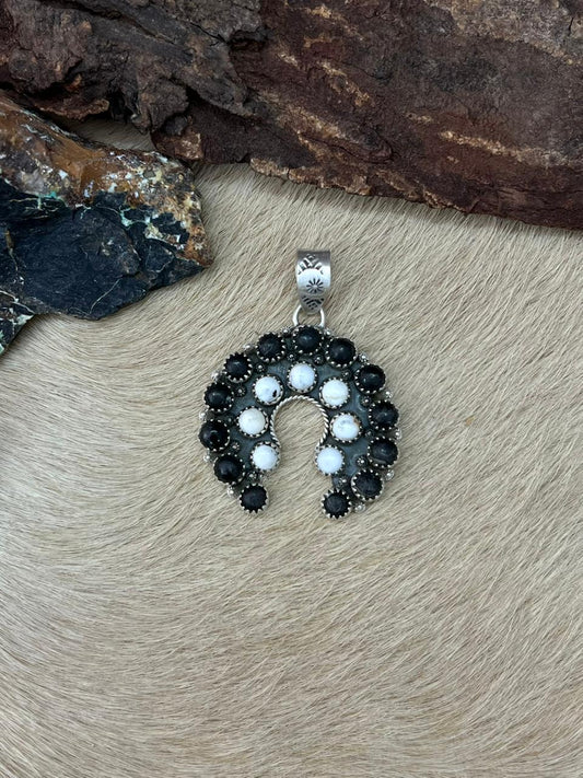 Handmade Sterling Silver White Buffalo Naja Pendant "Signed Nizhoni"