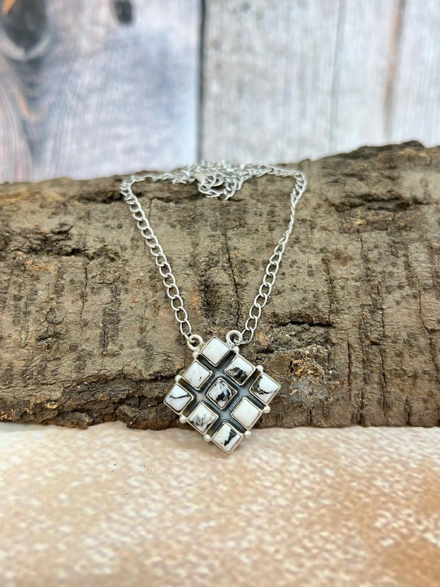 Handmade Sterling Silver White Buffalo Turquoise Necklace with Signed Nizhoni (2)