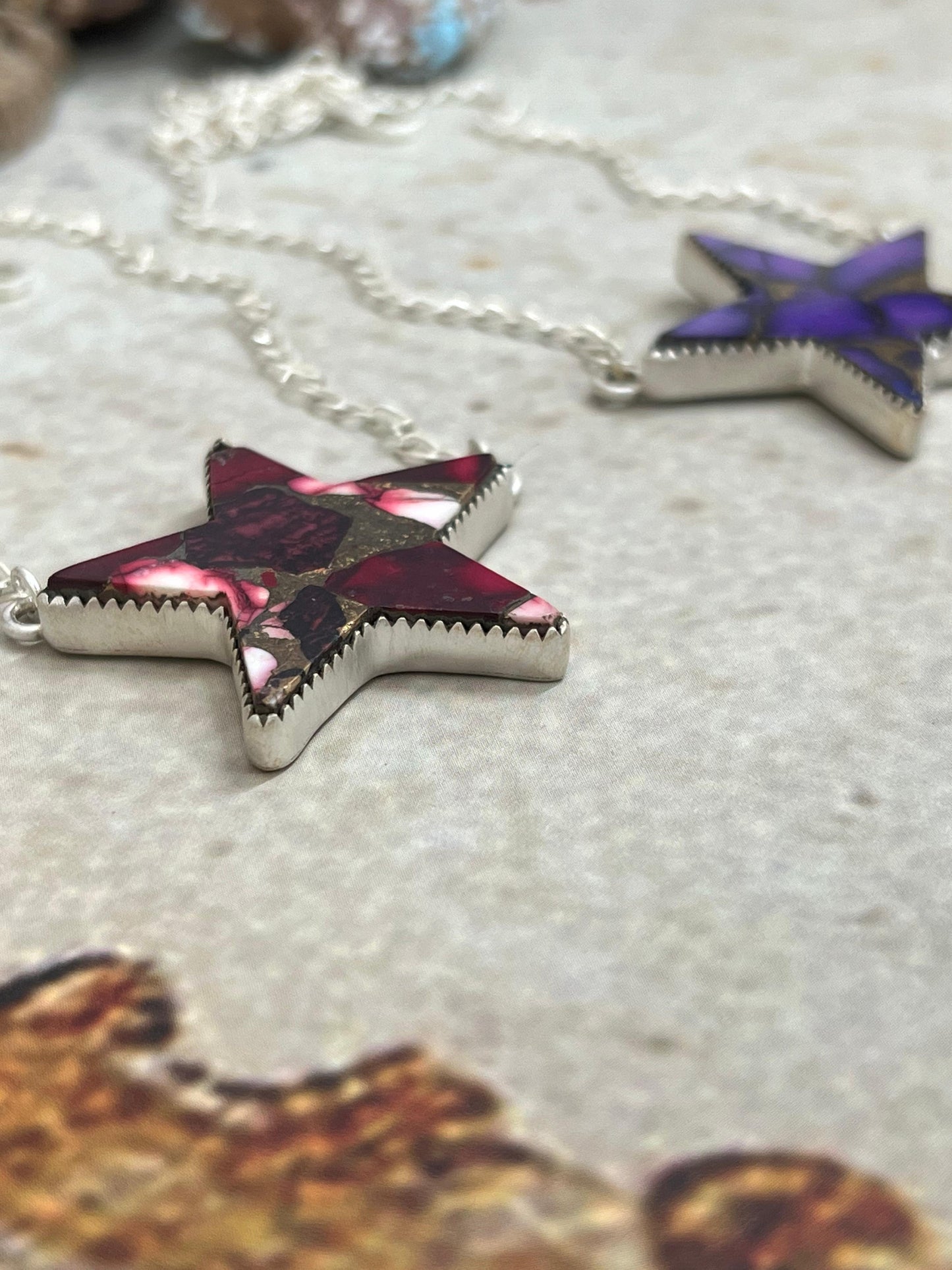 Handmade Sterling Silver Dahlia Rose, Grape Dahlia Star Necklace with Signed Nizhoni (8)