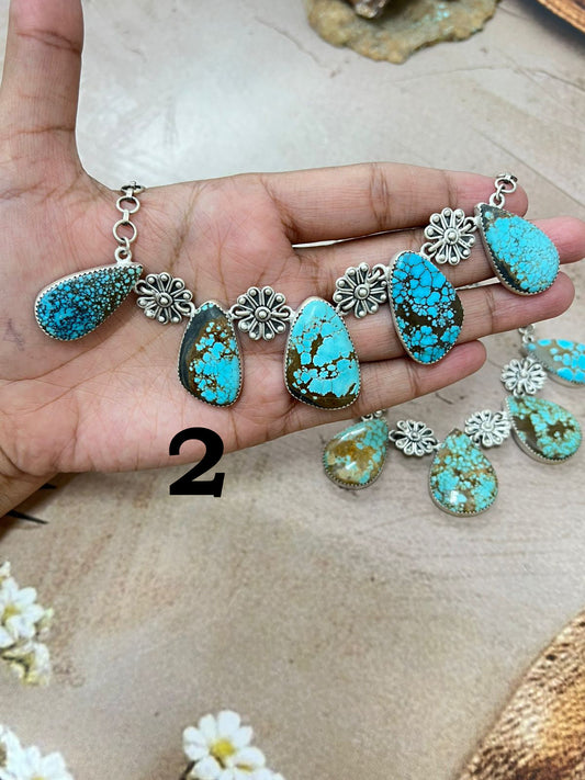Handmade Sterling Silver Number 8 Turquoise Necklace with Signed Nizhoni