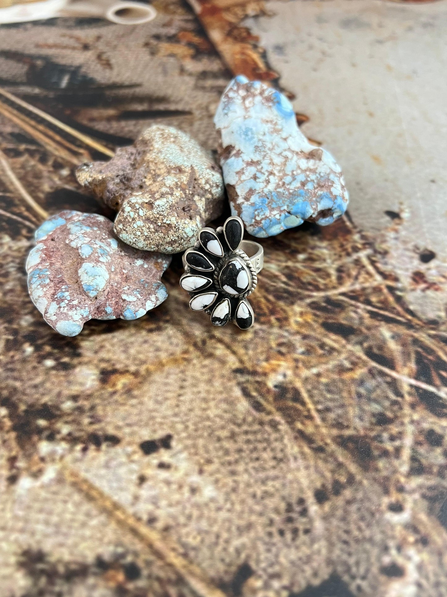 Handmade Sterling Silver White Buffalo Adjustable Ring, Signed Nizhoni
