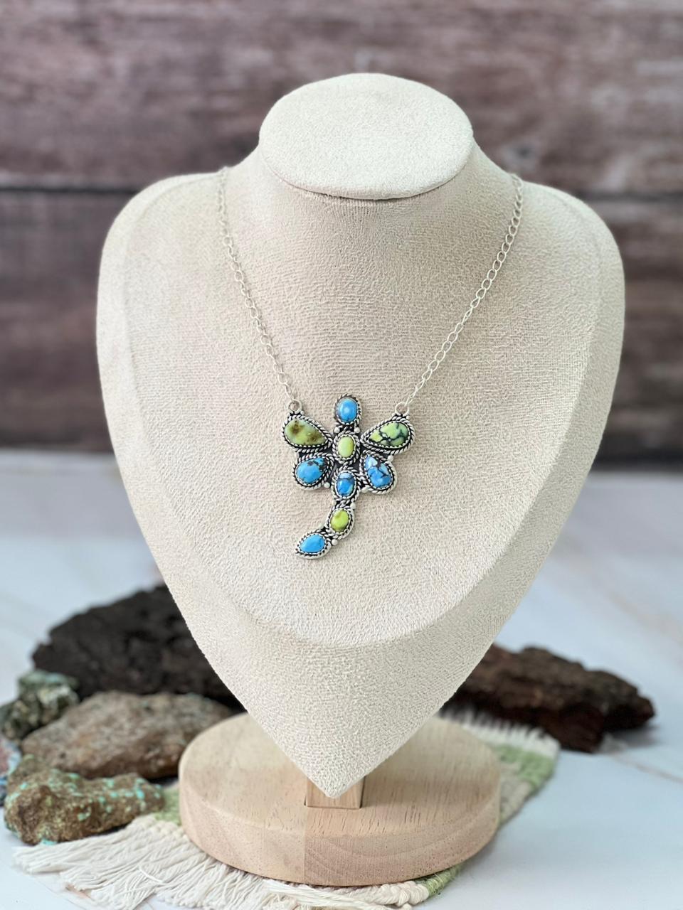 Handmade Sterling Silver Palomino with Golden Hills Turquoise Butterfly Necklace "Signed Nizhoni"