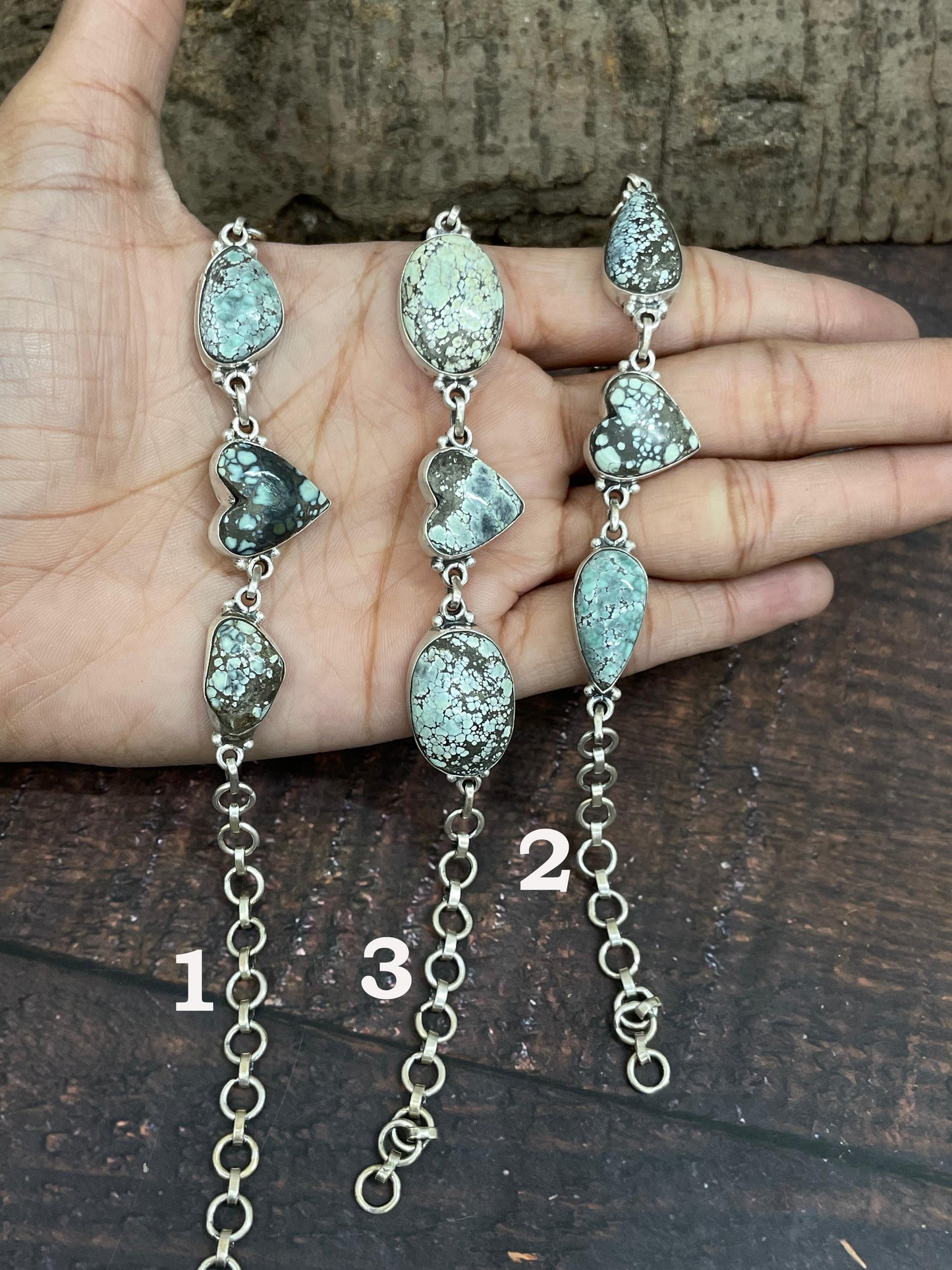 Handmade Sterling Silver Starfox Variscite Chain Bracelet Signed Nizhoni