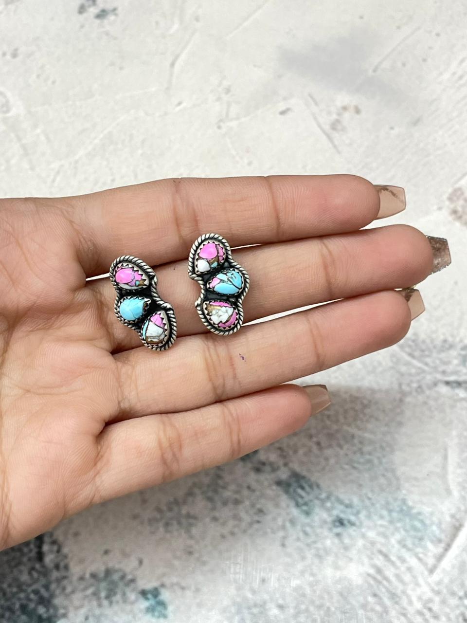 Handmade Sterling Silver Cotton Candy Post Studs Earrings "Signed Nizhoni"