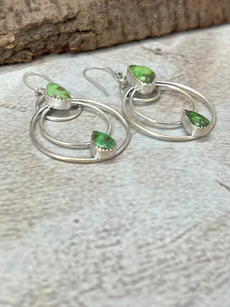 Handmade Sterling Silver Sonoran Mountain Turquoise Dangle Hoop Earrings with Signed Nizhoni (2)