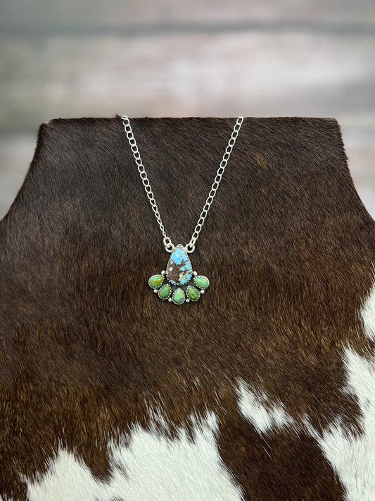 Handmade Sterling Silver Golden Hill with Kingman Turquoise Necklace with Signed Nizhoni