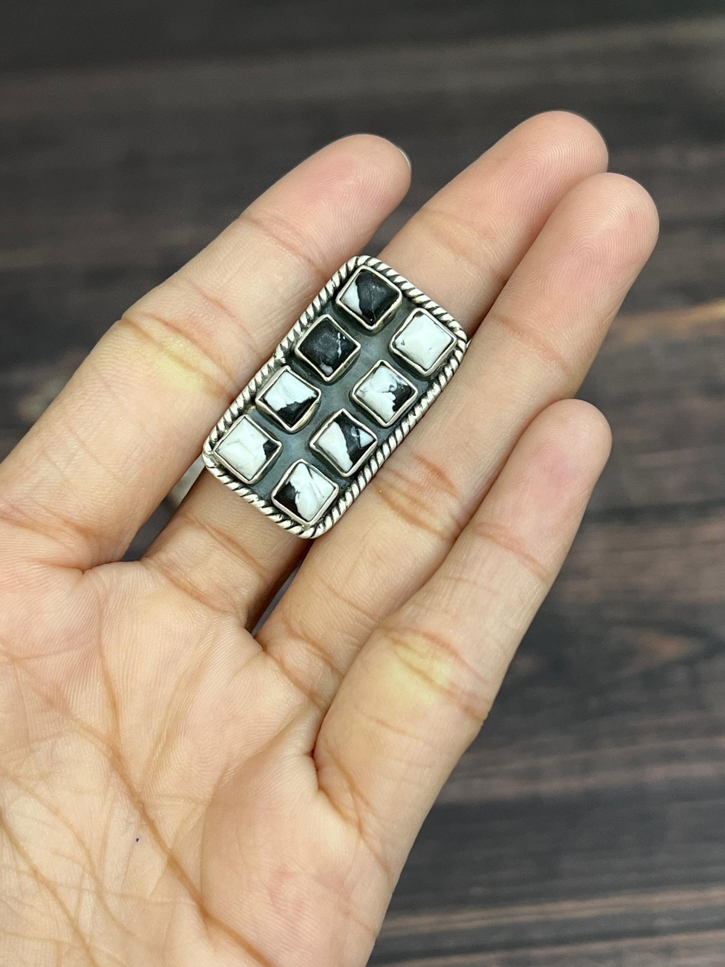 Handmade Sterling Silver White Buffalo Adjustable Ring With Signed Nizhoni