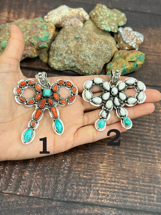 Handmade Sterling Silver Multi Stones Pendant, Signed Nizhoni