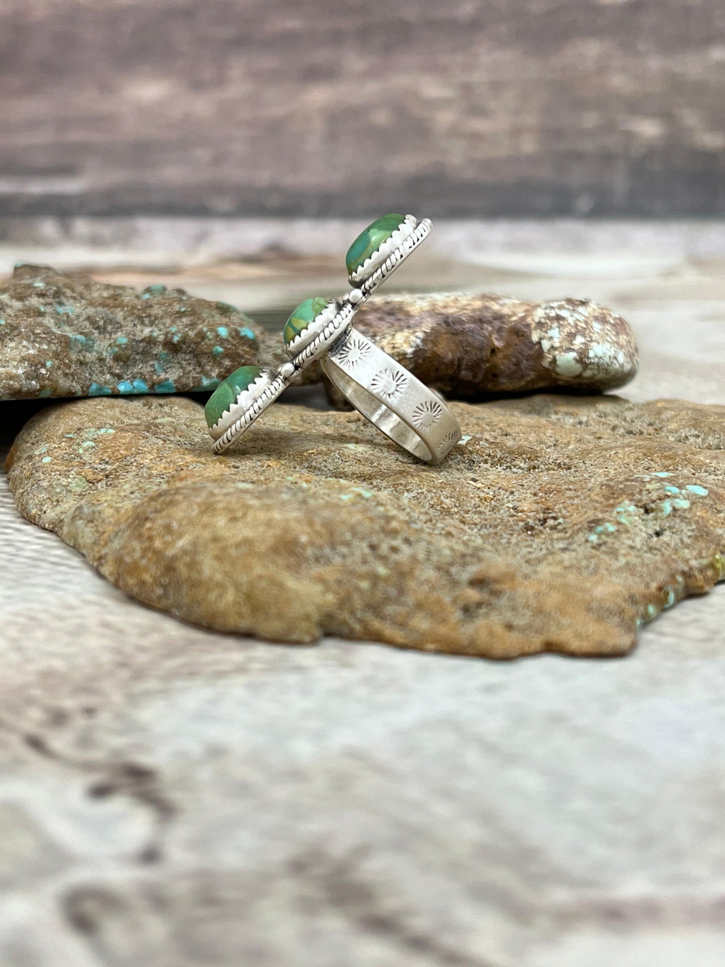 Handmade Sterling Silver Kingman Turquoise Adjustable Ring Signed Nizhoni (2)