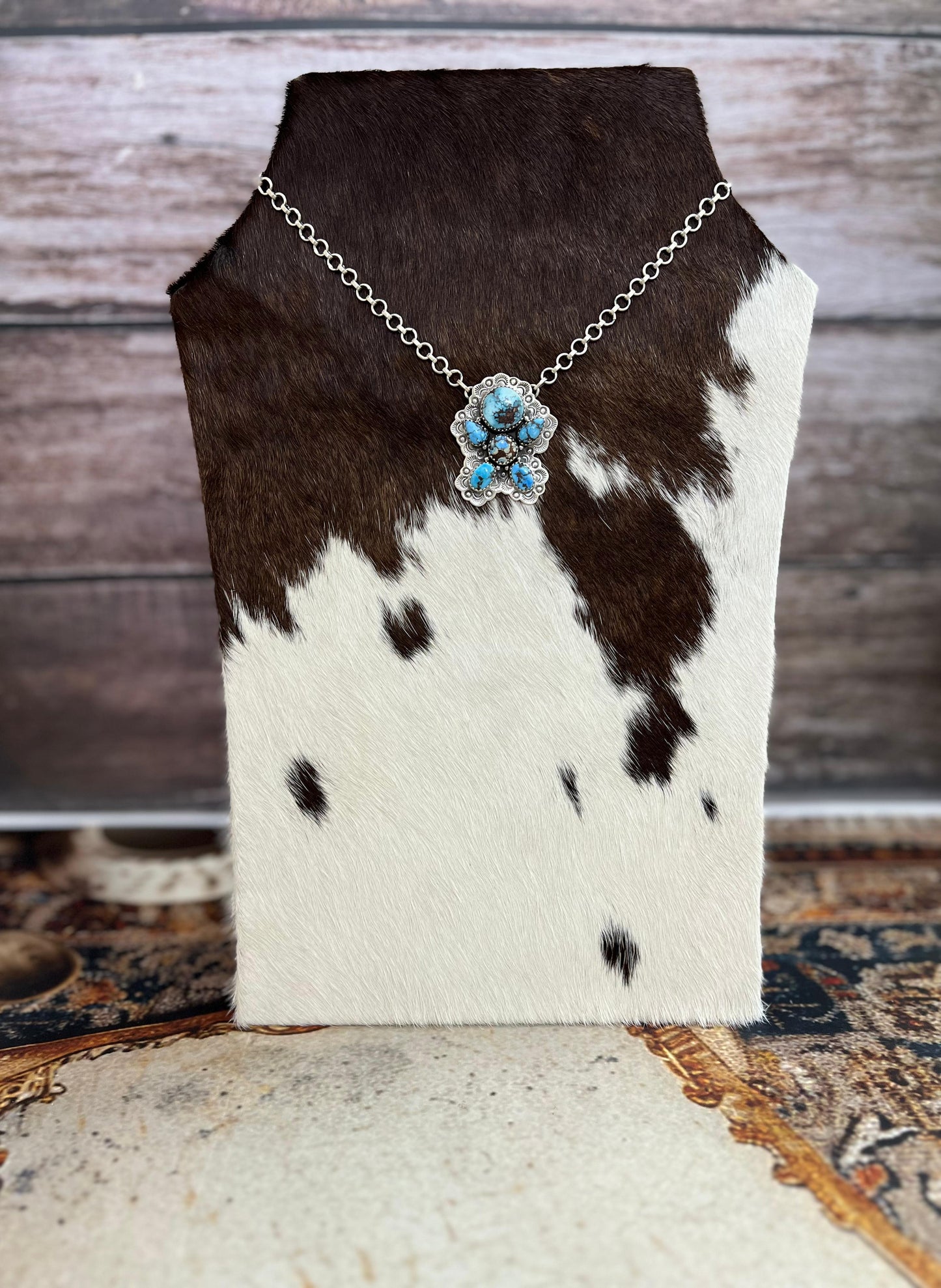 Handmade Sterling Silver Golden Hills Turquoise Necklace with Signed Nizhoni