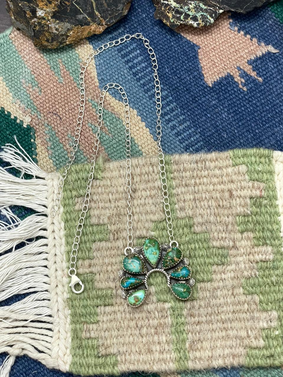 Handmade Sterling Silver Sonoran Mountain Turquoise Naja Necklace "Signed Nizhoni"