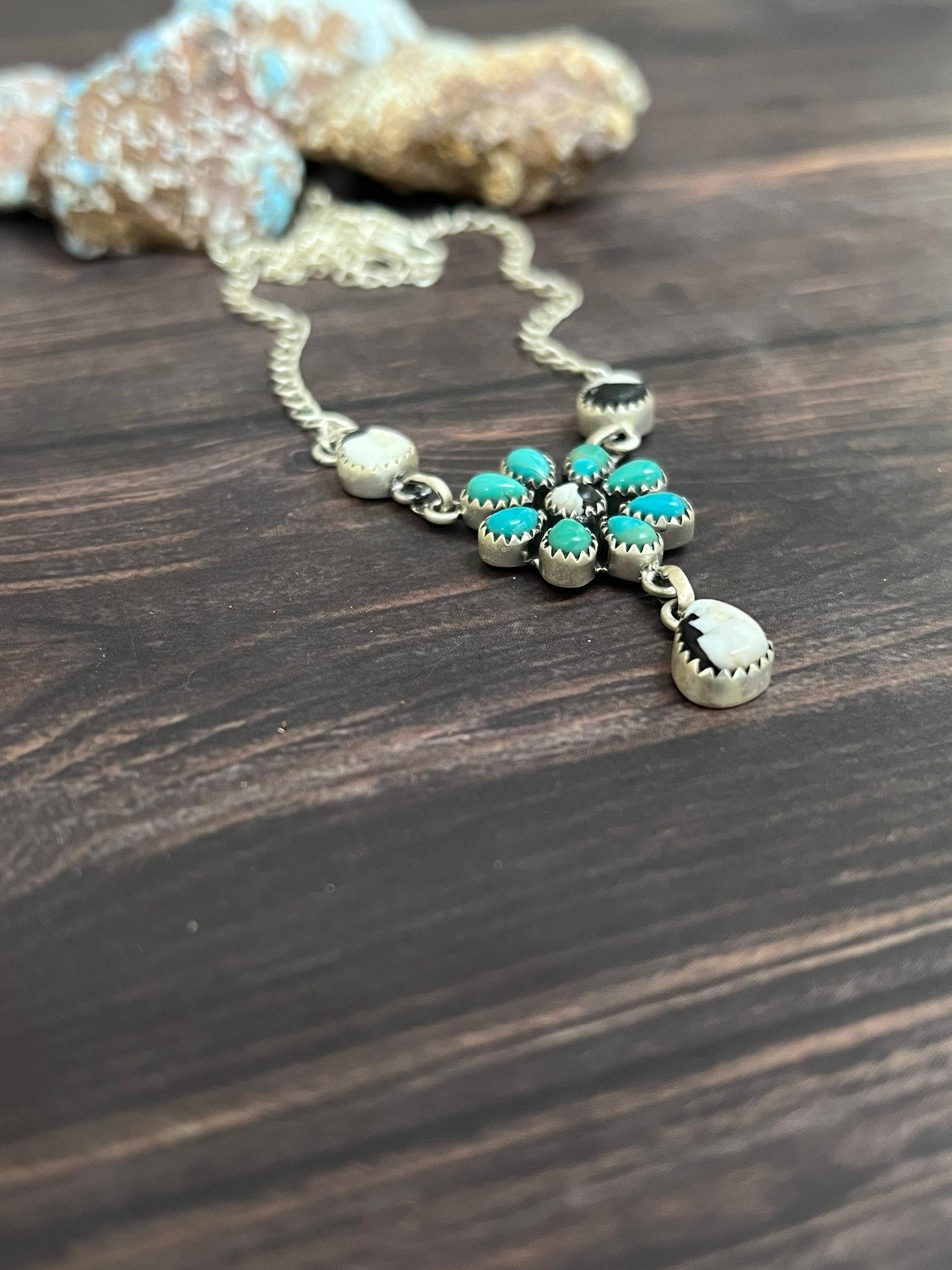 Handmade Sterling Silver Kingman with White Buffalo Necklace with Signed Nizhoni (9)