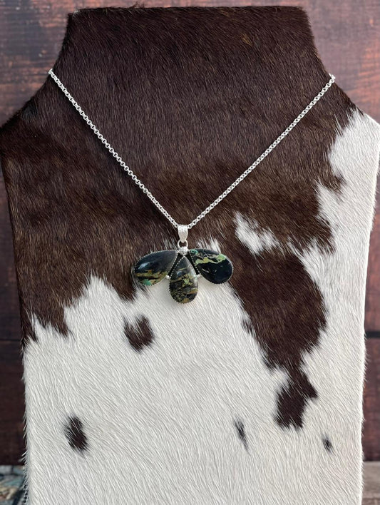 Handmade Sterling Silver Blackjack Turquoise Necklace "Signed Nizhoni"