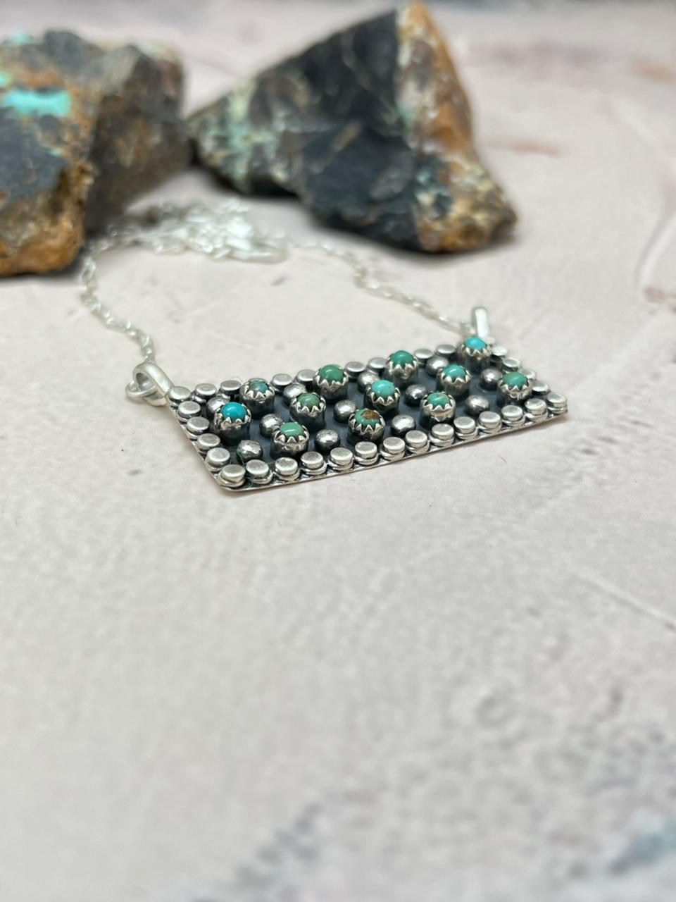 Handmade Sterling Silver Kingman Turquoise Necklace "Signed Nizhoni"