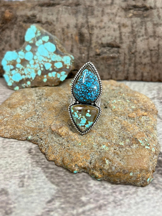 Handmade Sterling Silver Number 8 Turquoise Adjustable Ring with Signed Nizhoni