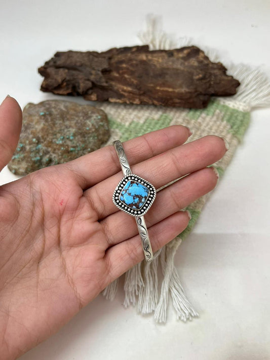 Handmade Sterling Silver Golden Hills Turquoise Cuff Bracelet "Signed Nizhoni"